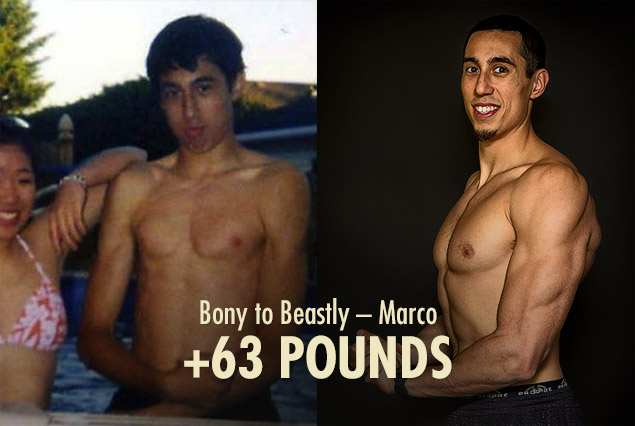 Marco Walker Ng skinny to muscular tall ectomorph bulking progress photos