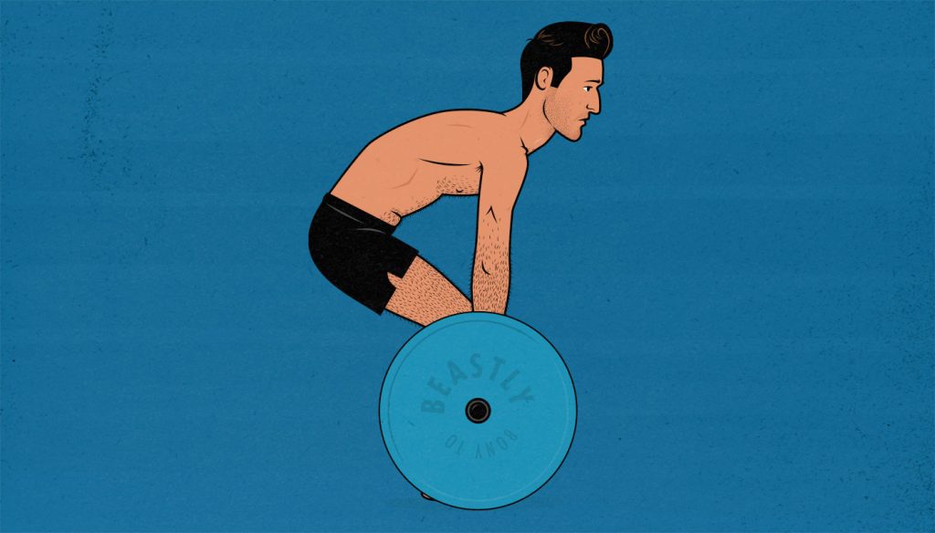 Illustration showing a beginner deadlifting to failure with a rounded back.