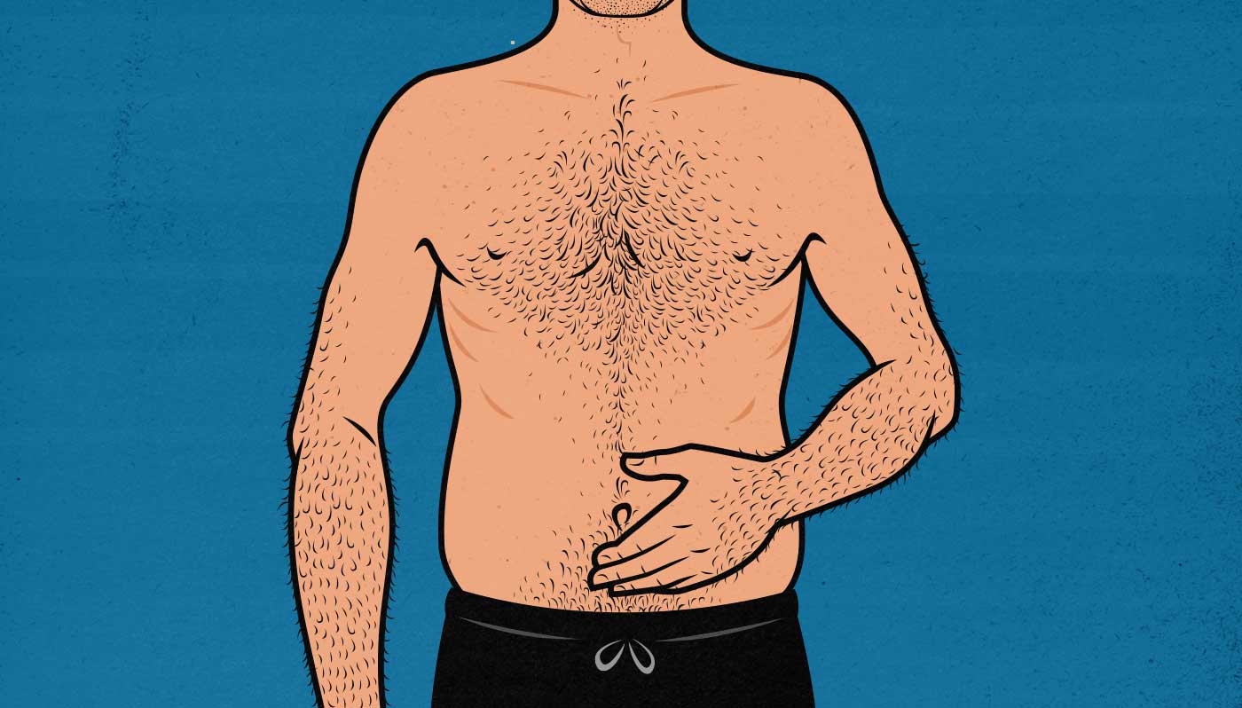 Illustration of a skinny-fat guy holding his stomach.