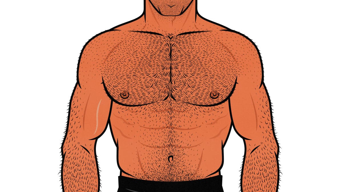 Illustration of a muscular shirtless man with the ideal shoulder circumference.