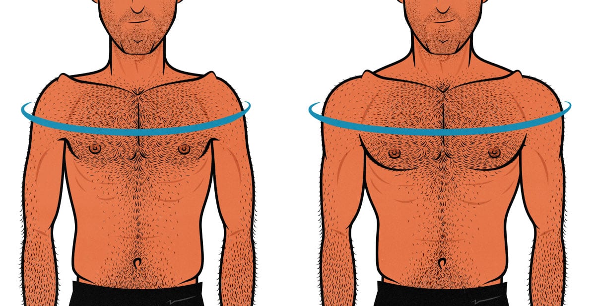 Illustration showing a skinny guy building bigger shoulder muscles.