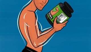 Illustration of a skinny guy taking creatine to gain weight and build muscle.