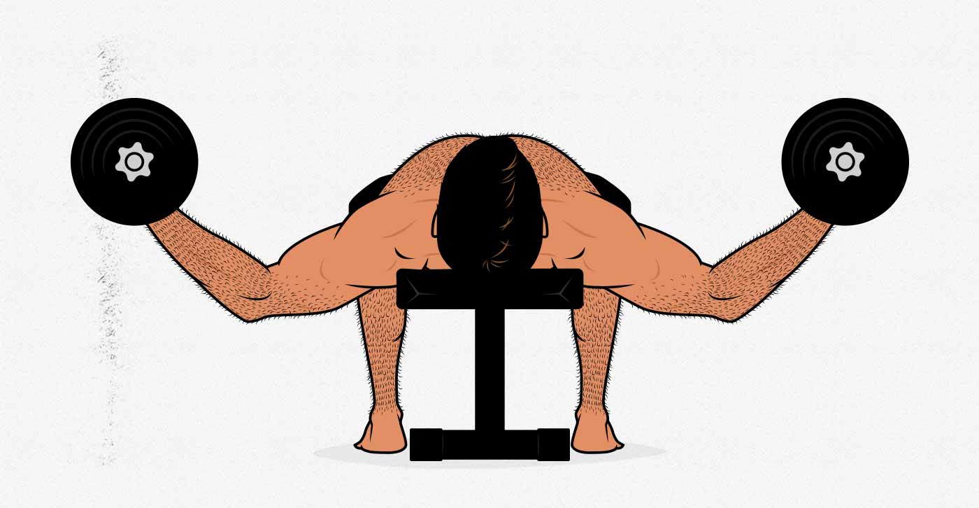 Illustration of a man doing a dumbbell fly.