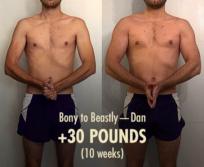 Dan skinny hardgainer before/after muscle-building ectomorph bulking transformation