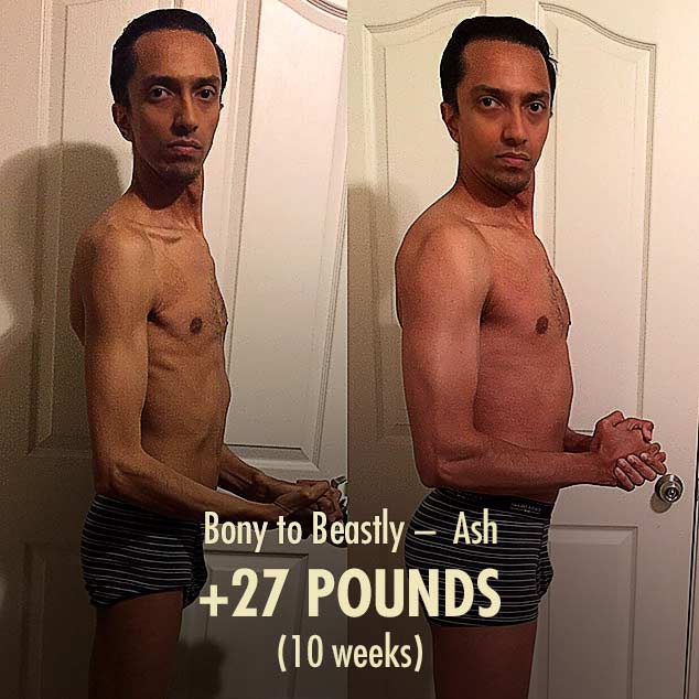 Ash gained 27 pounds in 10 weeks in his muscle-building transformation