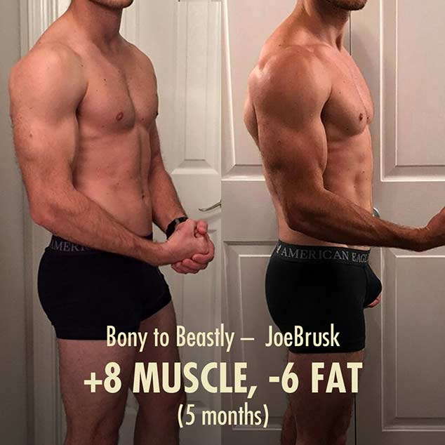 Before and after photo of a guy losing fat and building muscle