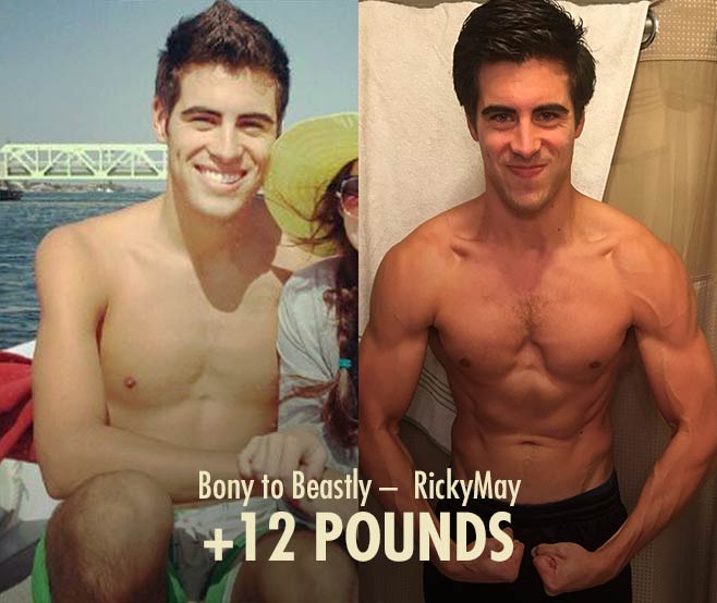 Ricky Ectomorph hardgainer muscle-building bulking transformation before after photos