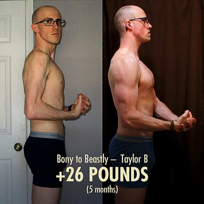 Taylor Ectomorph Muscle-building bulking transformation before after photo