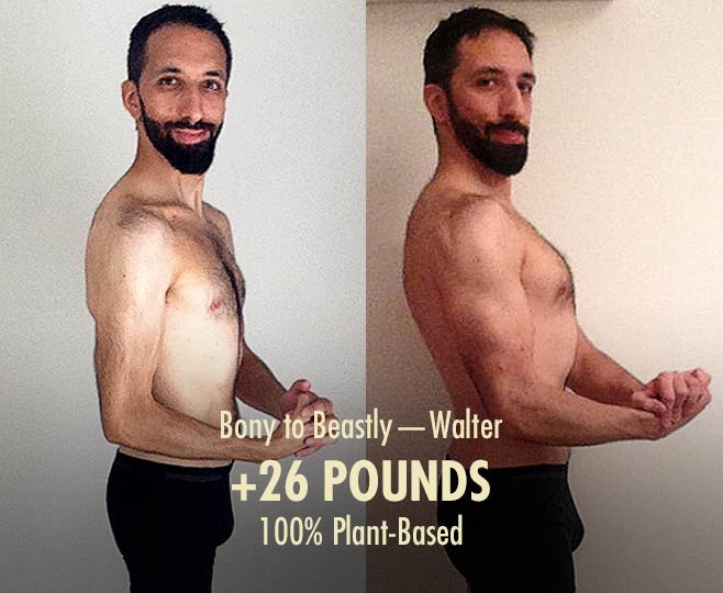 Walter skinny hardgainer ectomorph plant-based vegan muscle-building bulking transformation