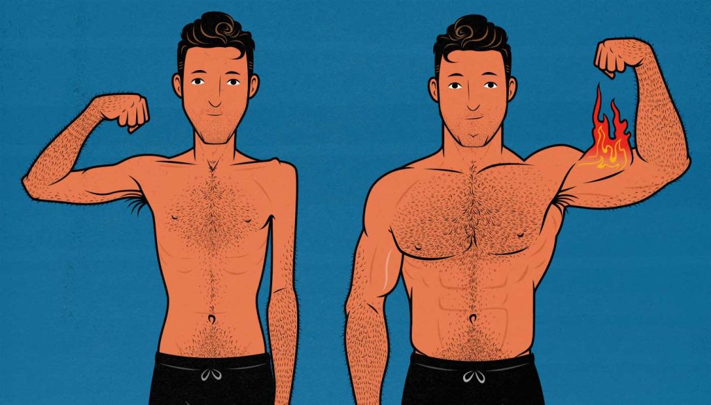Illustration of a skinny guy building muscle on keto.