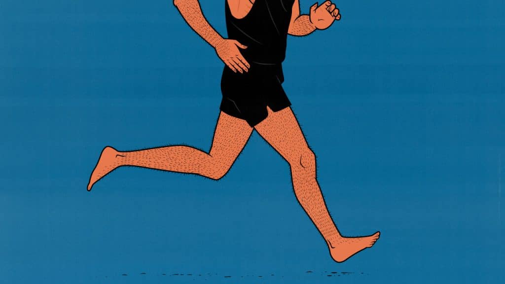 Illustration of a skinny "ectomorph" doing cardio while bulking up.