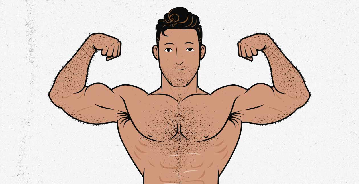 Illustration of a man doing a front-double biceps flex (bodybuilding pose).