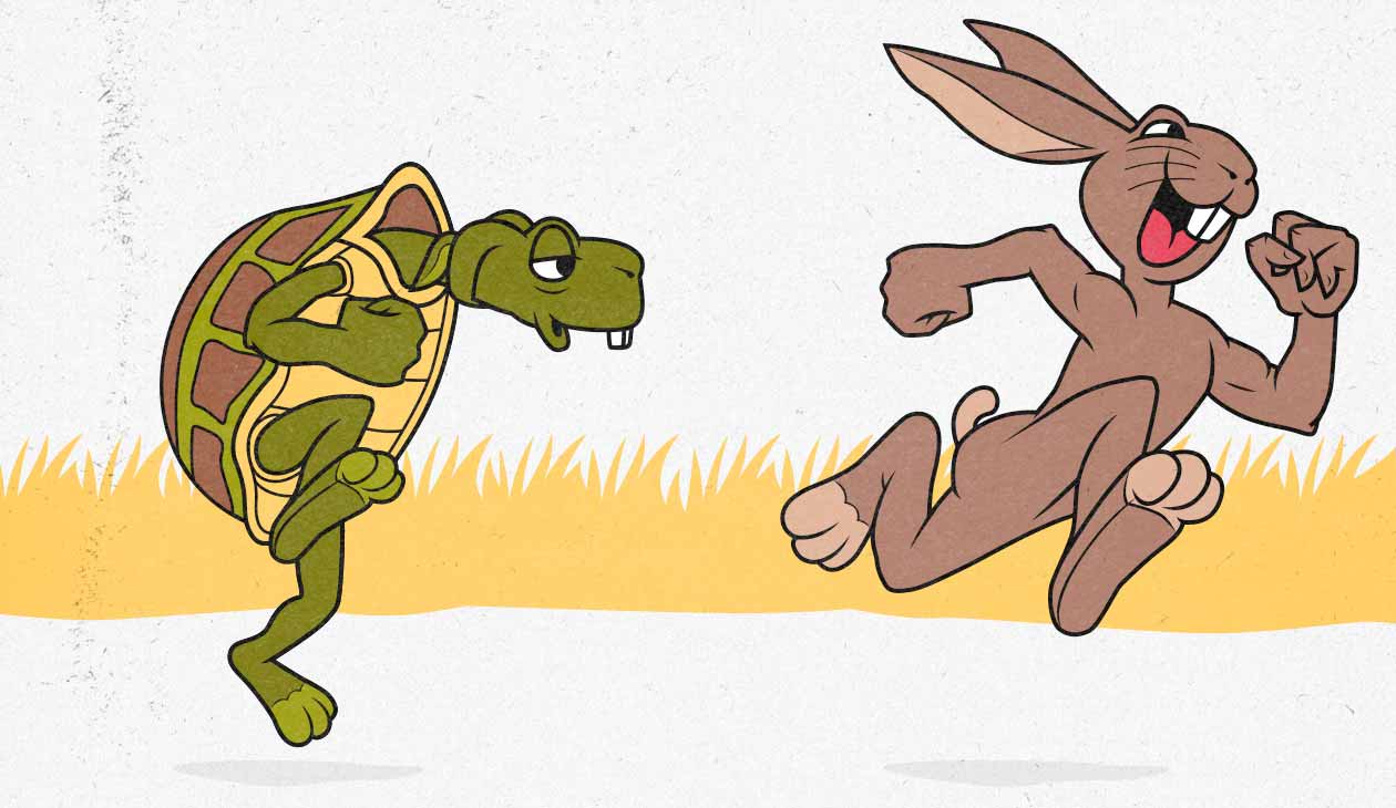 An illustration of the tortoise and the hare from Aesop's Fables.