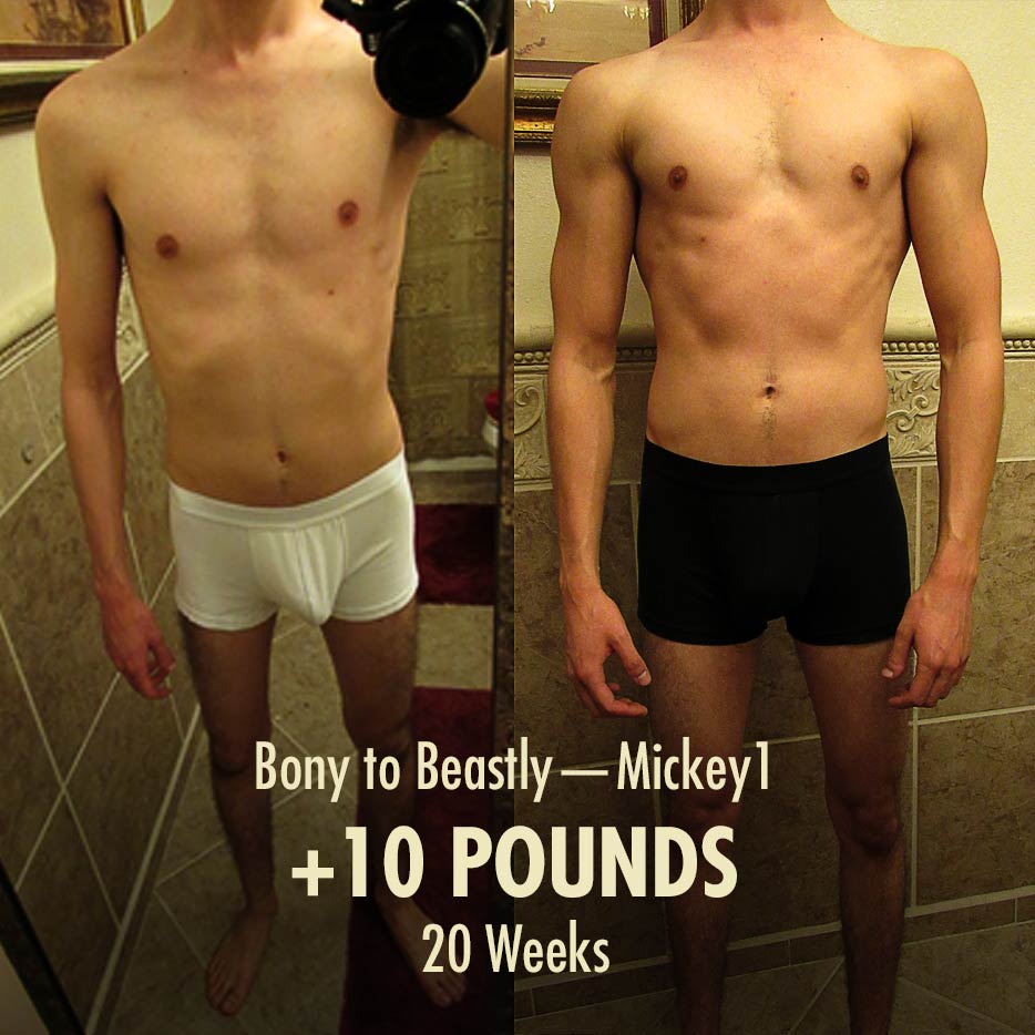 Before and after photo of a skinny ectomorph building muscle and bulking up.