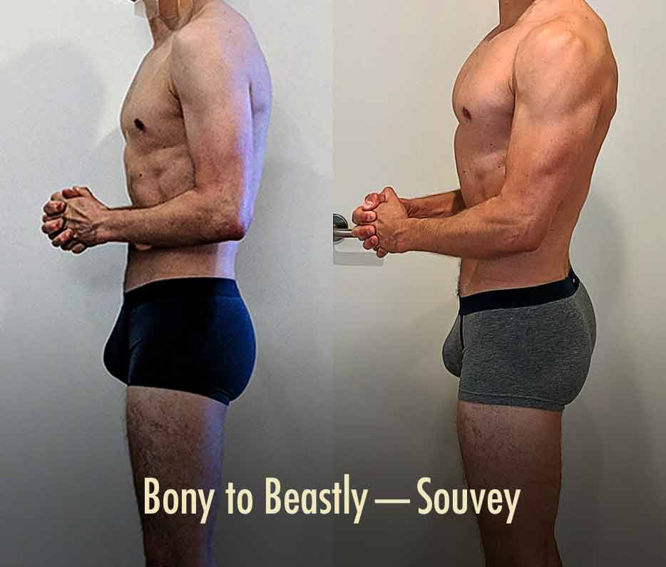 Upper back posture before and after transformation (of a skinny guy building muscle).