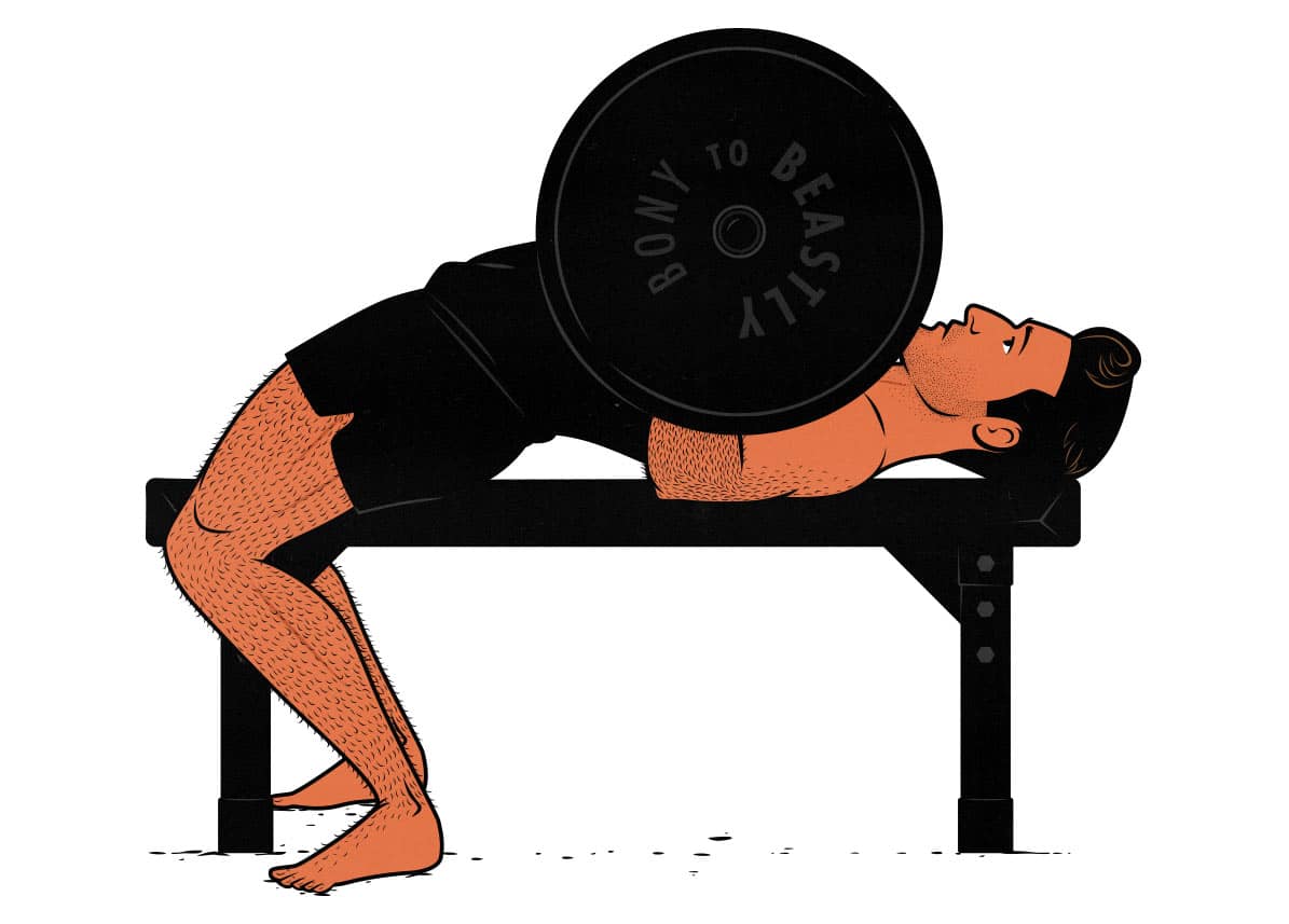 Illustration of a weight lifter doing the bench press exercise to build muscle.