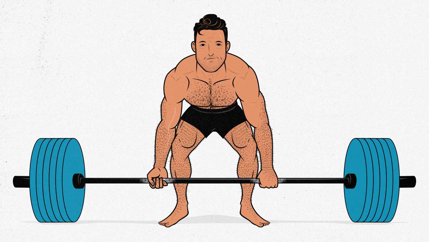 Illustration of a man doing a conventional deadlift.