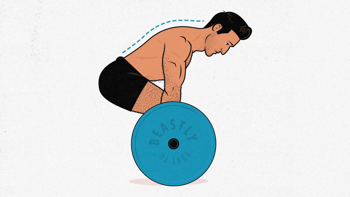 Illustration of a man doing a conventional barbell deadlift.