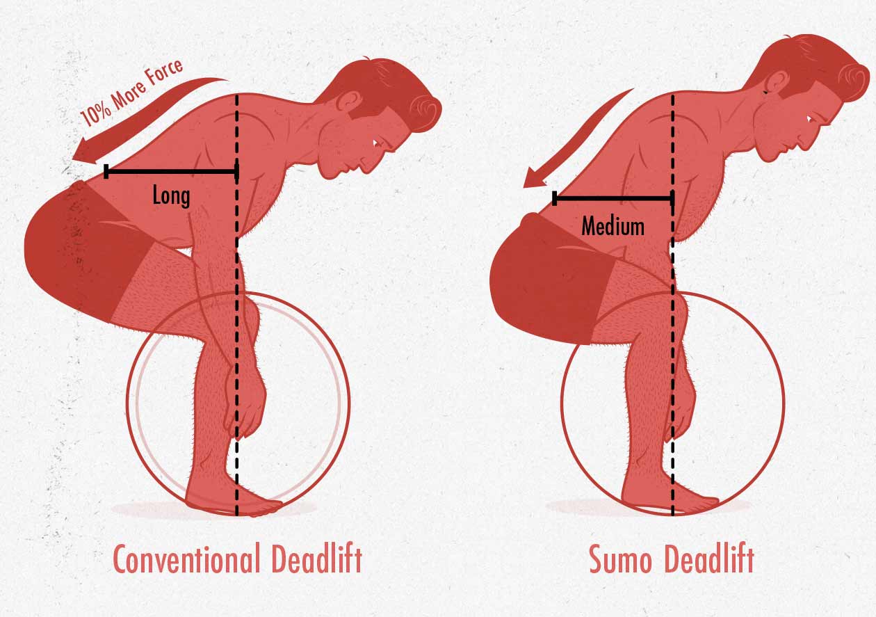 Moment arms diagram of the conventional and sumo deadlift.