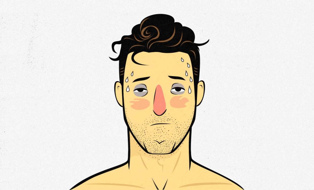 Illustration of a sick man's face.