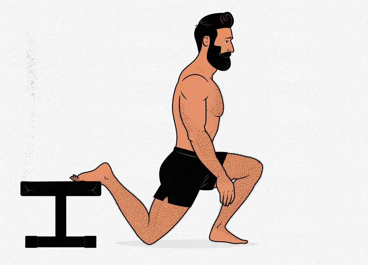 Illustration of a man doing a Bulgarian split squat.