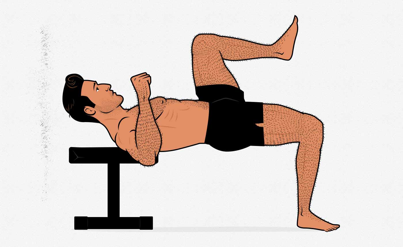 Illustration of a man doing a one-legged bodyweight hip thrust.