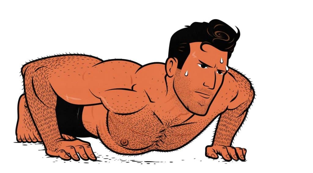Illustration of a man doing push-ups to build muscle.