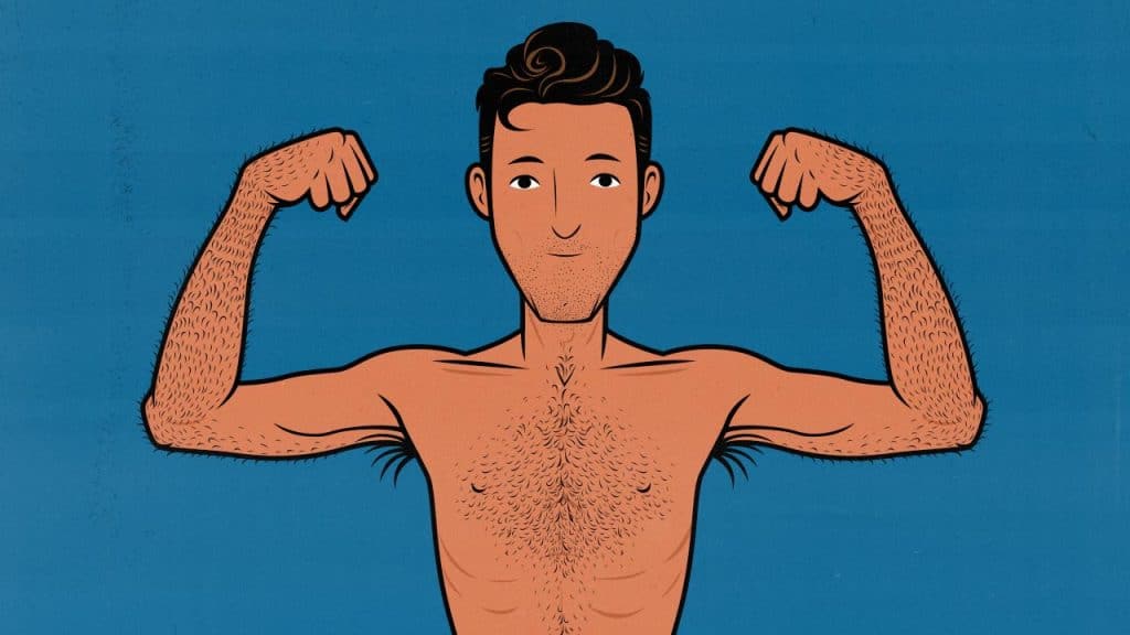 Illustration showing a skinny ectomorph flexing his lanky arms.