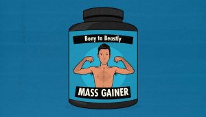 Illustration of a mass gainer supplement for skinny guys.