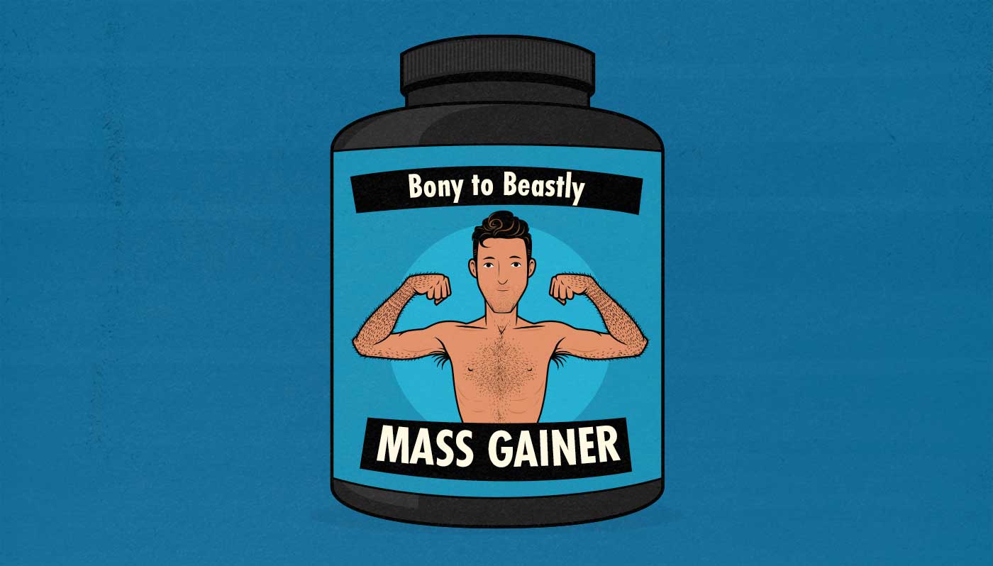 Illustration of a mass gainer supplement for skinny guys.