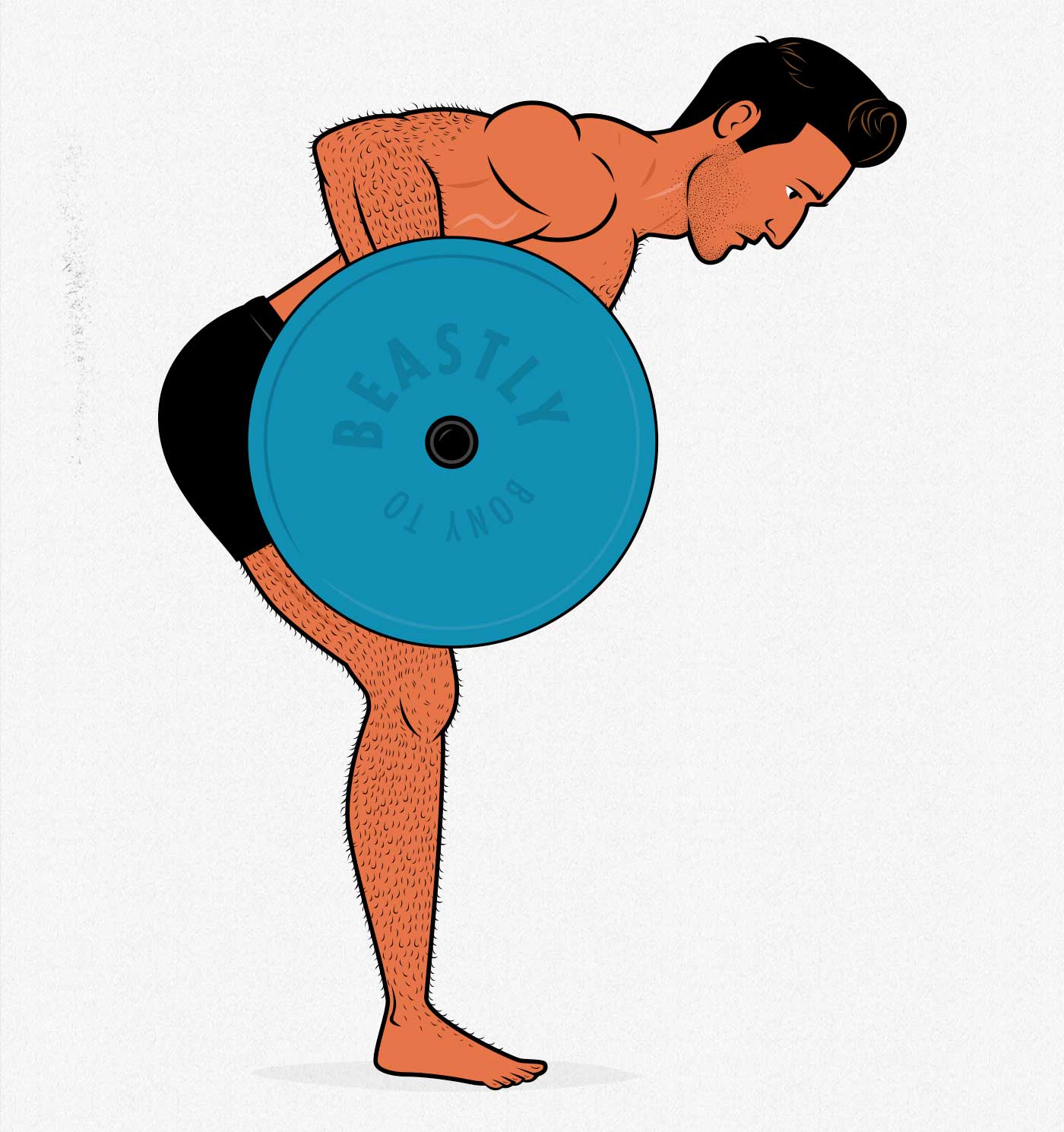 Illustration of a man doing a barbell row to build bigger forearms.