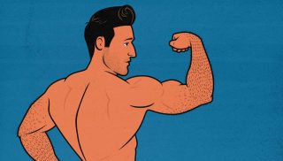 Illustration of a skinny guy flexing his forearm muscles.