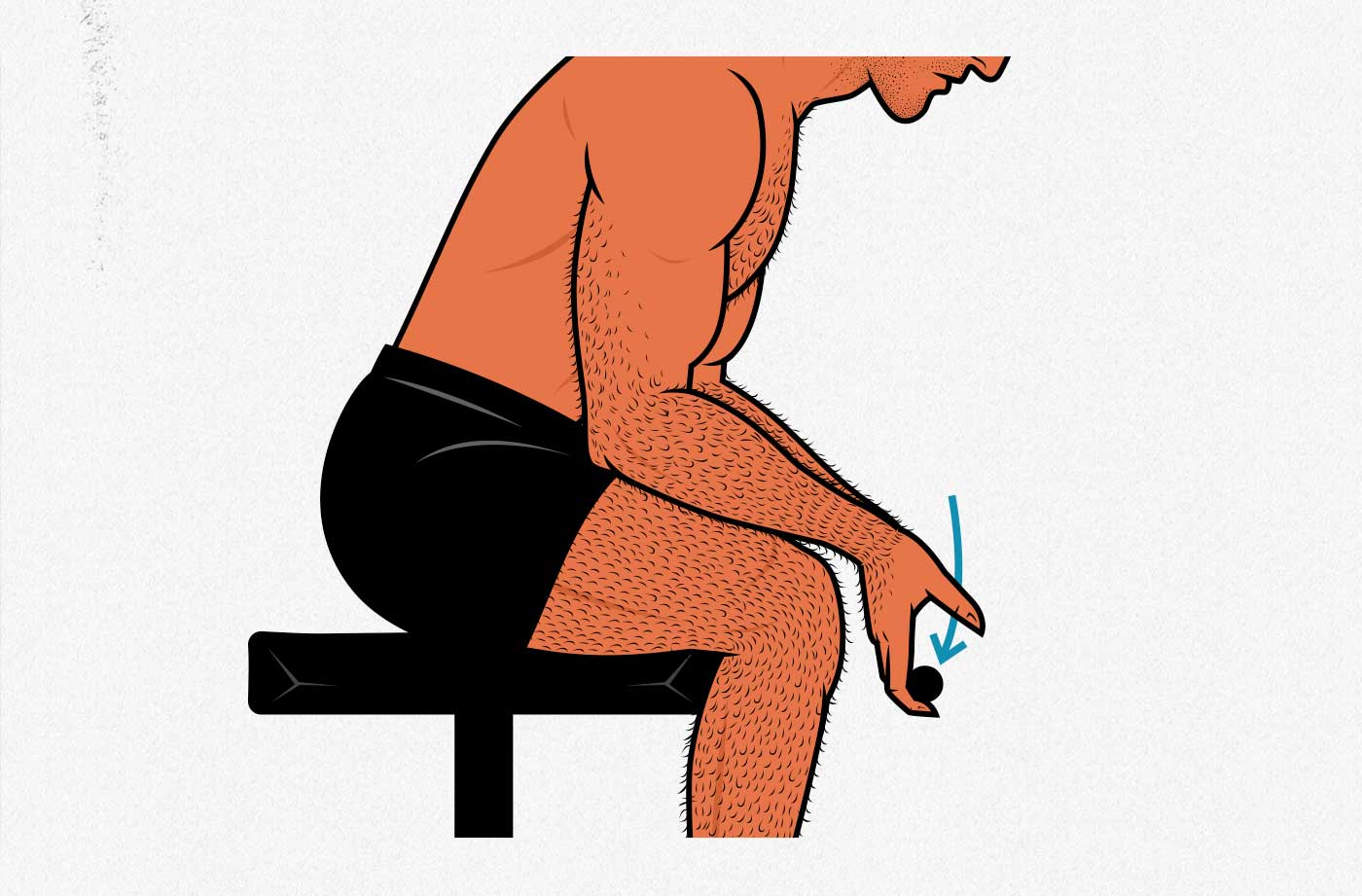 Illustration of a man doing the seated wrist curl exercise.