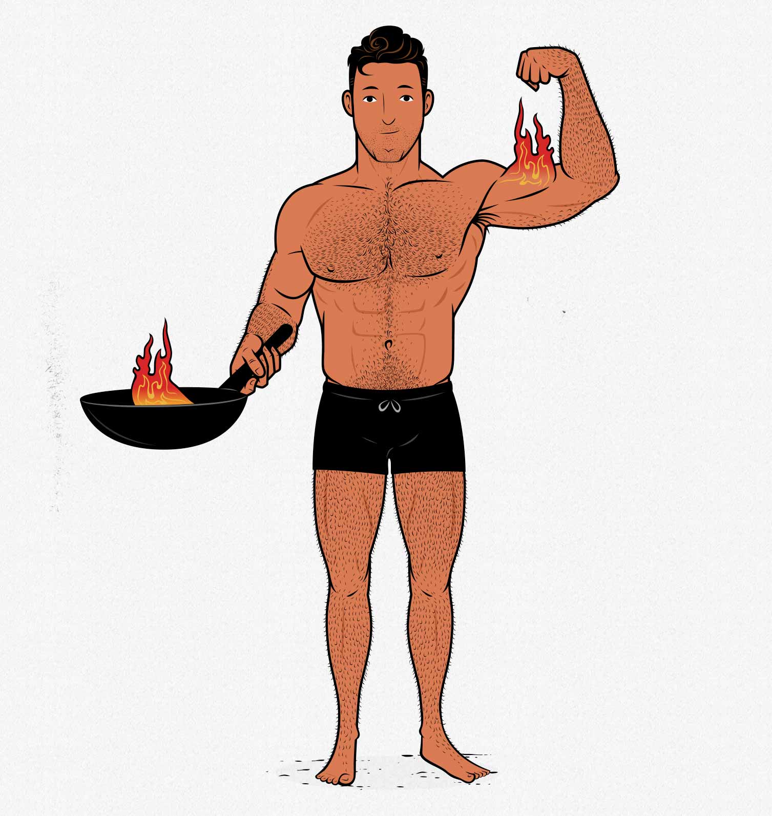 Illustration of a bodybuilder cooking up a muscle-building meal.