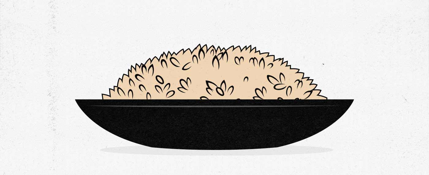 Illustration of a bowl of rice, a great source of carbs while bulking.