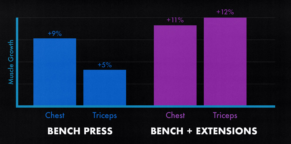 Arm hypertrophy study showing that triceps extensions are the best exercise for building bigger triceps.
