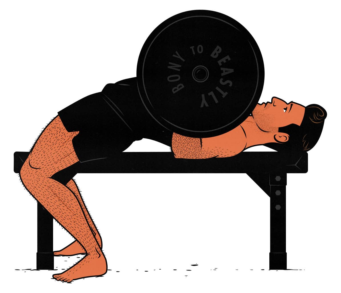 Illustration of a weight lifter doing the bench press to build bigger triceps.