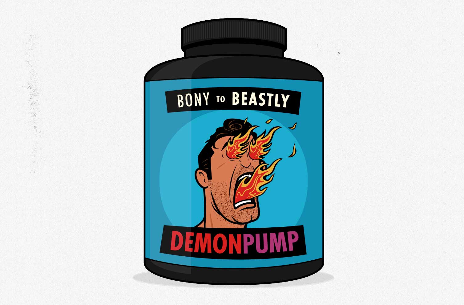 Illustration of a tub of pre-workout supplement powder.