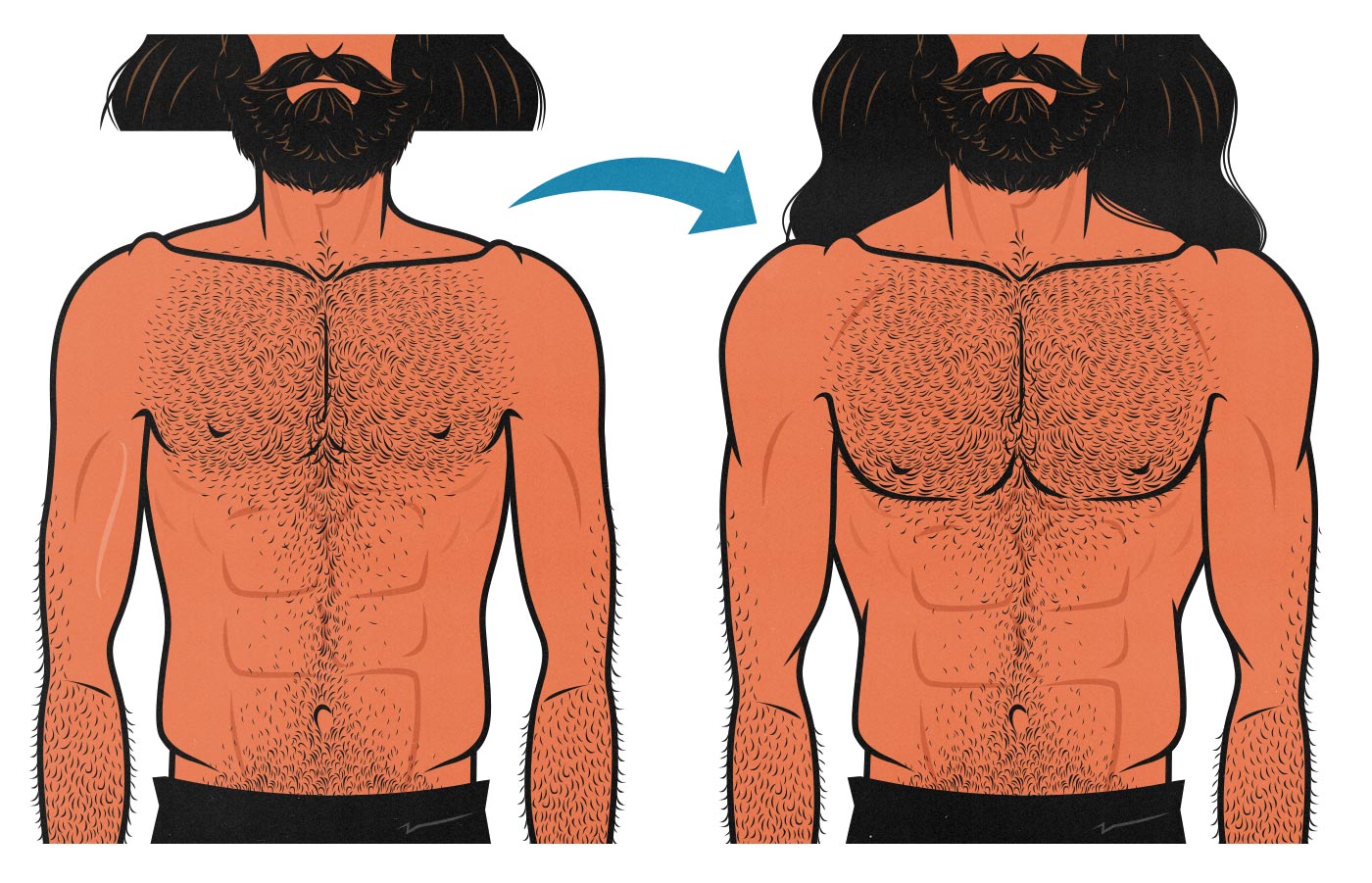 Illustration showing a man building broader shoulders.