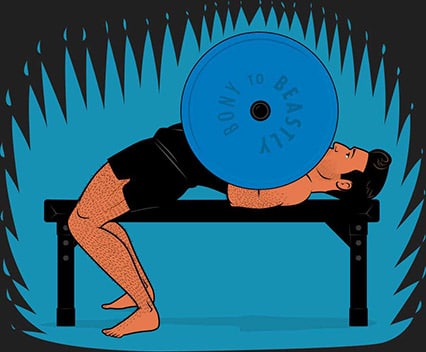 Illustration of a skinny guy bench pressing to build muscle
