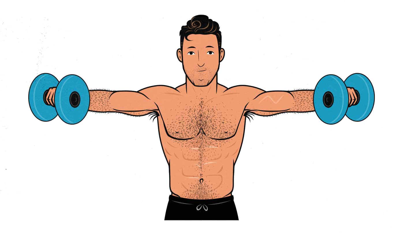Illustration of a man doing lateral raises to build wider shoulders.
