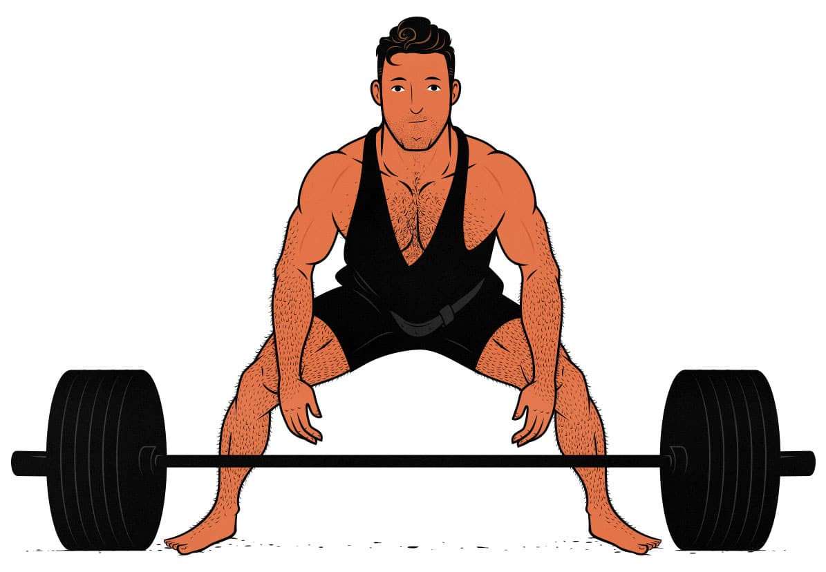 Illustration of a powerlifter doing a sumo deadlift.