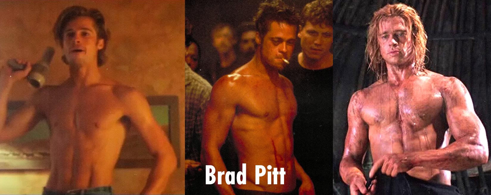 Photo showing Brad Pitt's body before and after bulking up for Fight Club.