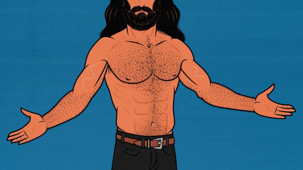 Illustration showing a skinny guy who bulked up like a Hollywood actor.