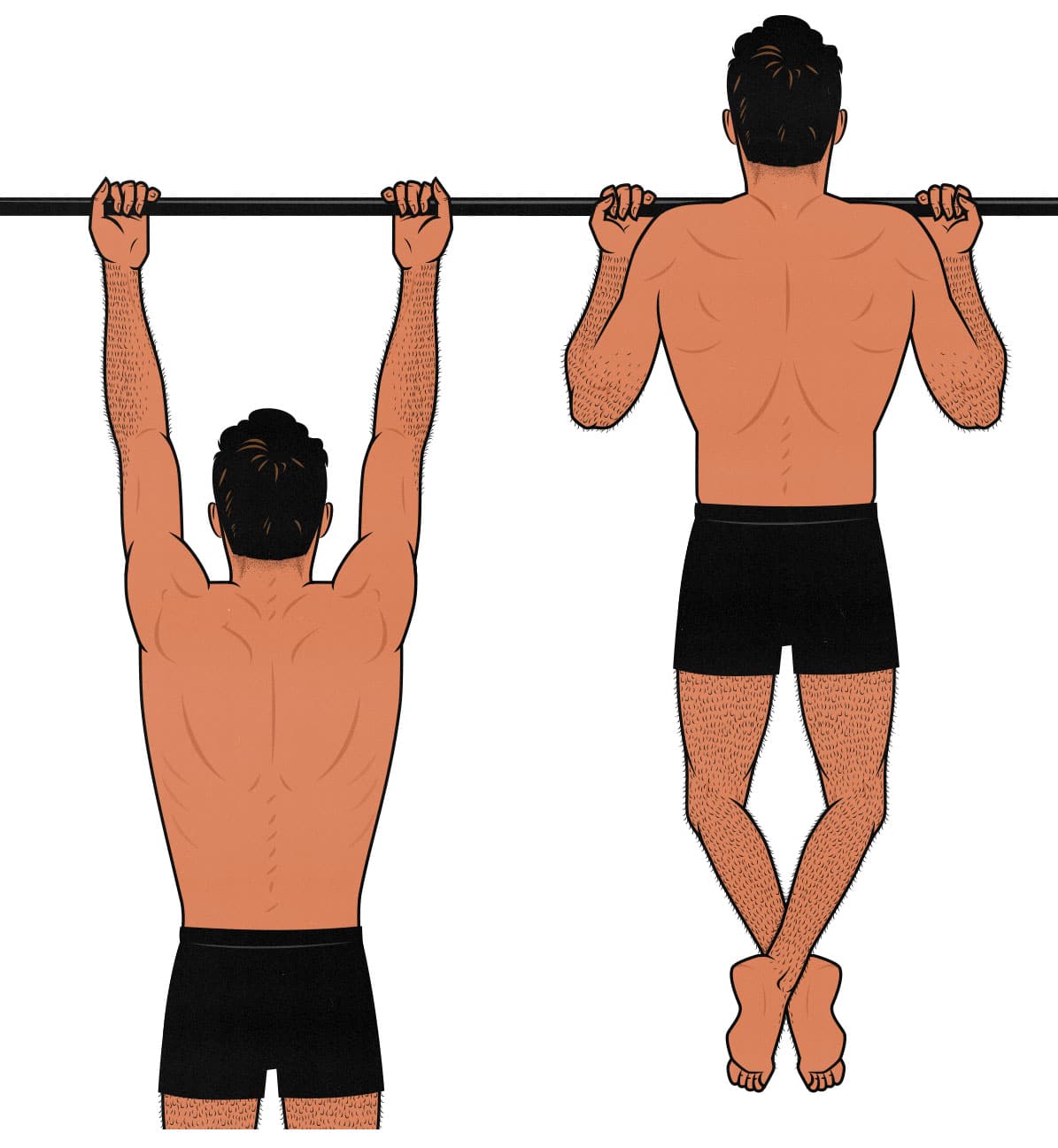 Illustration of a guy doing chin-ups to build bigger lats.