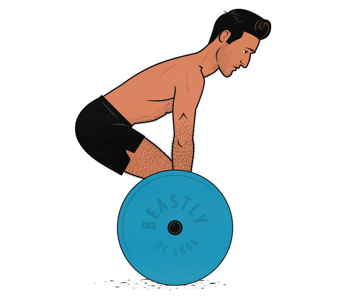 Illustration of a skinny guy doing deadlifts to build a thicker back.