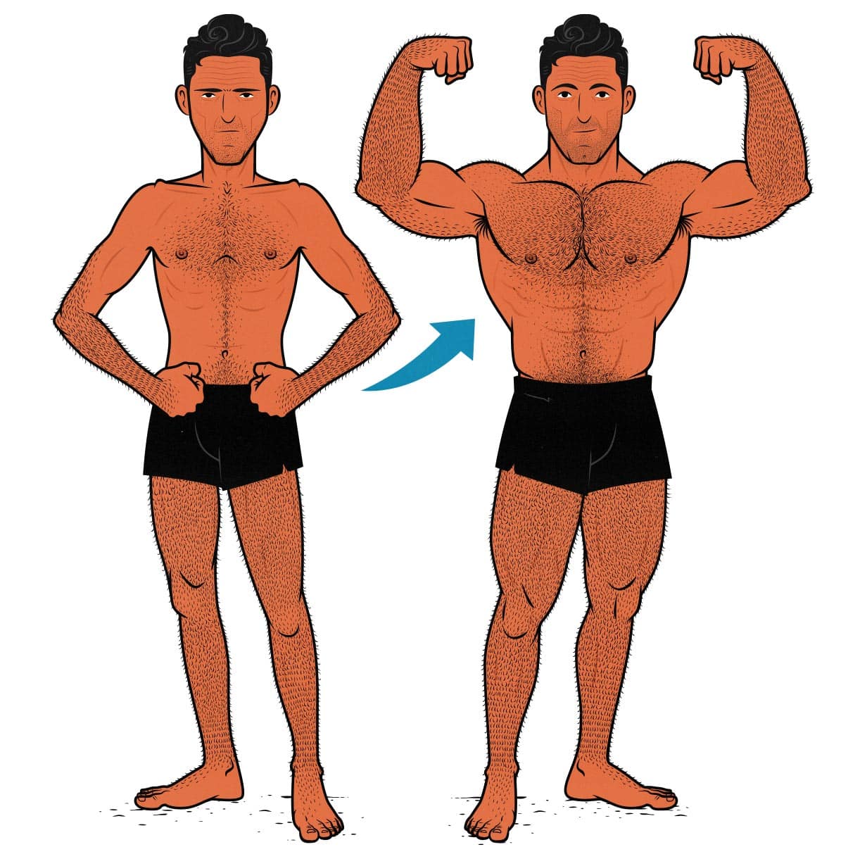Illustration of an old skinny man bulking up and becoming muscular.
