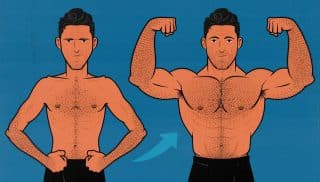 Illustration of a skinny old man bulking up and becoming muscular.