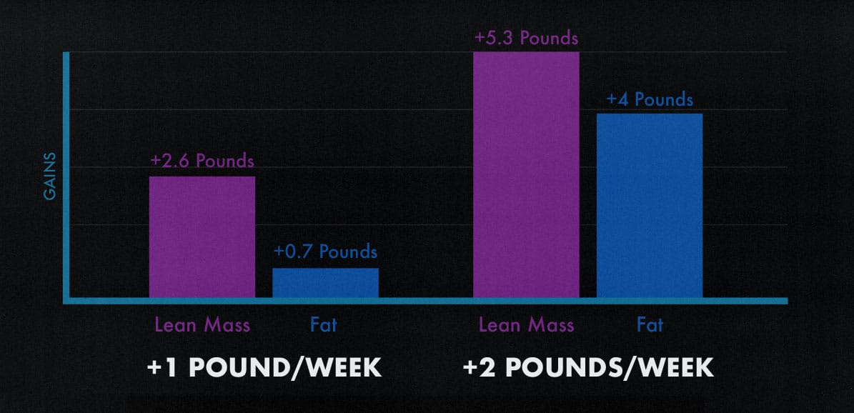 Study graph showing how much muscle and fat guys gain when bulking fast.