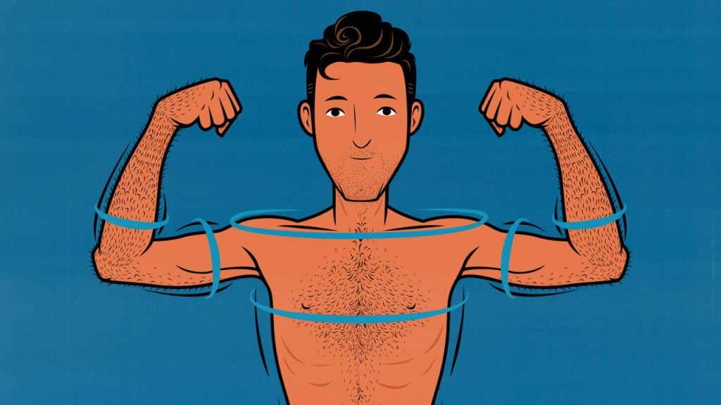 Illustration of a skinny guy flexing his arms to build muscle.